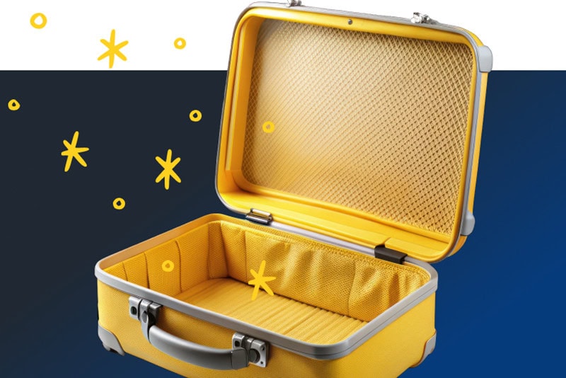 Open Yellow Suitcase With Stars Coming Out Of It