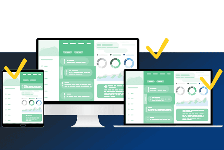 Website Graphs On Different Devices With Checkmarks