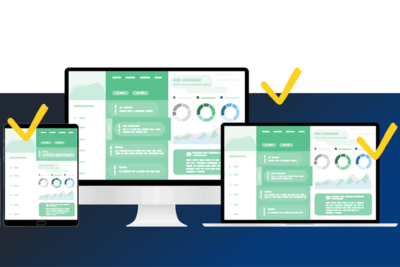 Website Graphs On Different Devices With Checkmarks