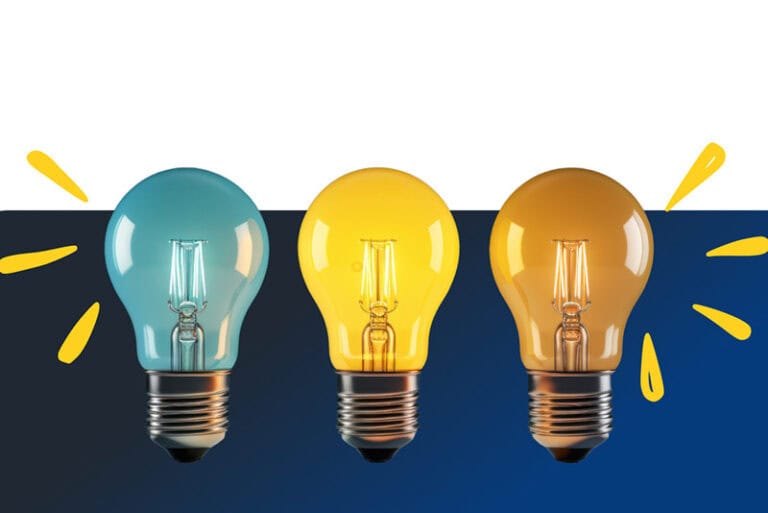 Blue, Yellow, And Bronze Lightbulbs