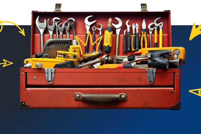 Arrows Pointing To A Red Toolbox