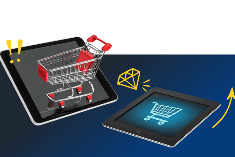 Two Tablets With Shopping Carts Coming Out Of Them
