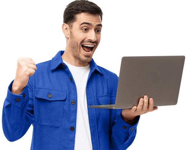 Excited Man Celebrating Laptop Achievement