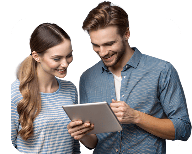 Happy Couple Collaborating On Tablet