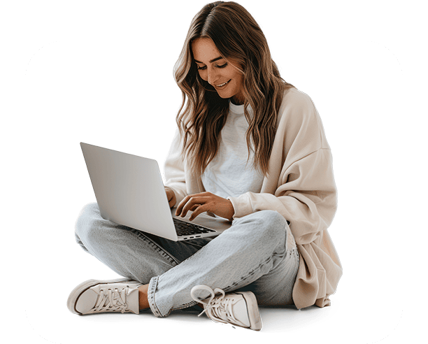 Woman Working On Laptop Relaxed Setting