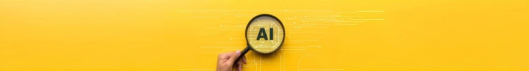 Magnifying glass with AI text inside on yellow chip board background