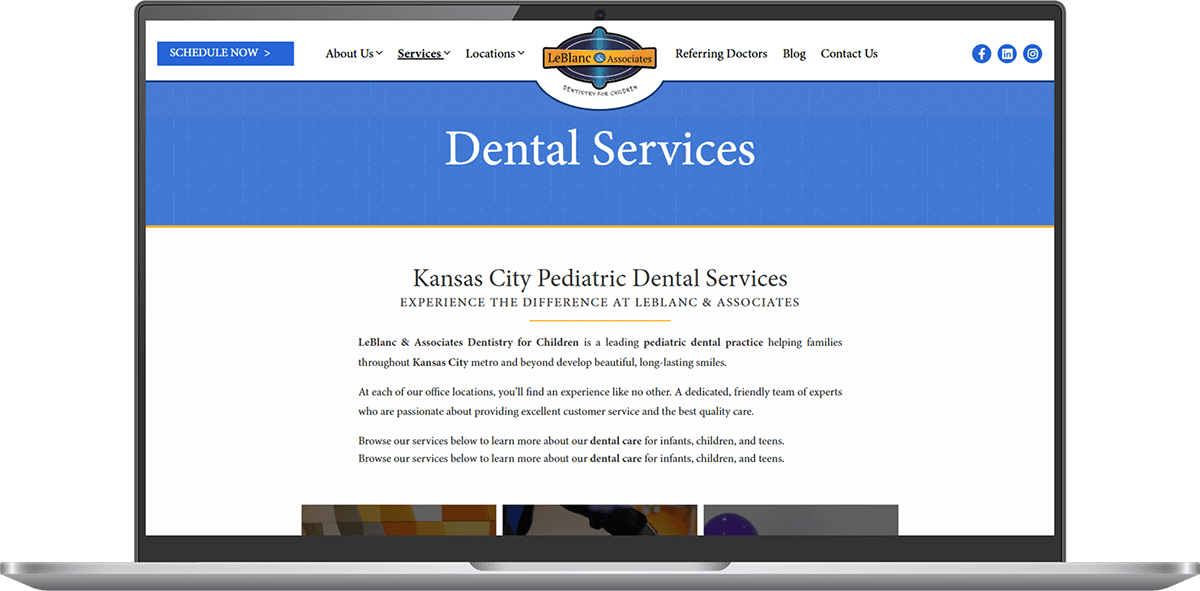 Leblanc Associates Kansas City Pediatric Dental Services Website Page
